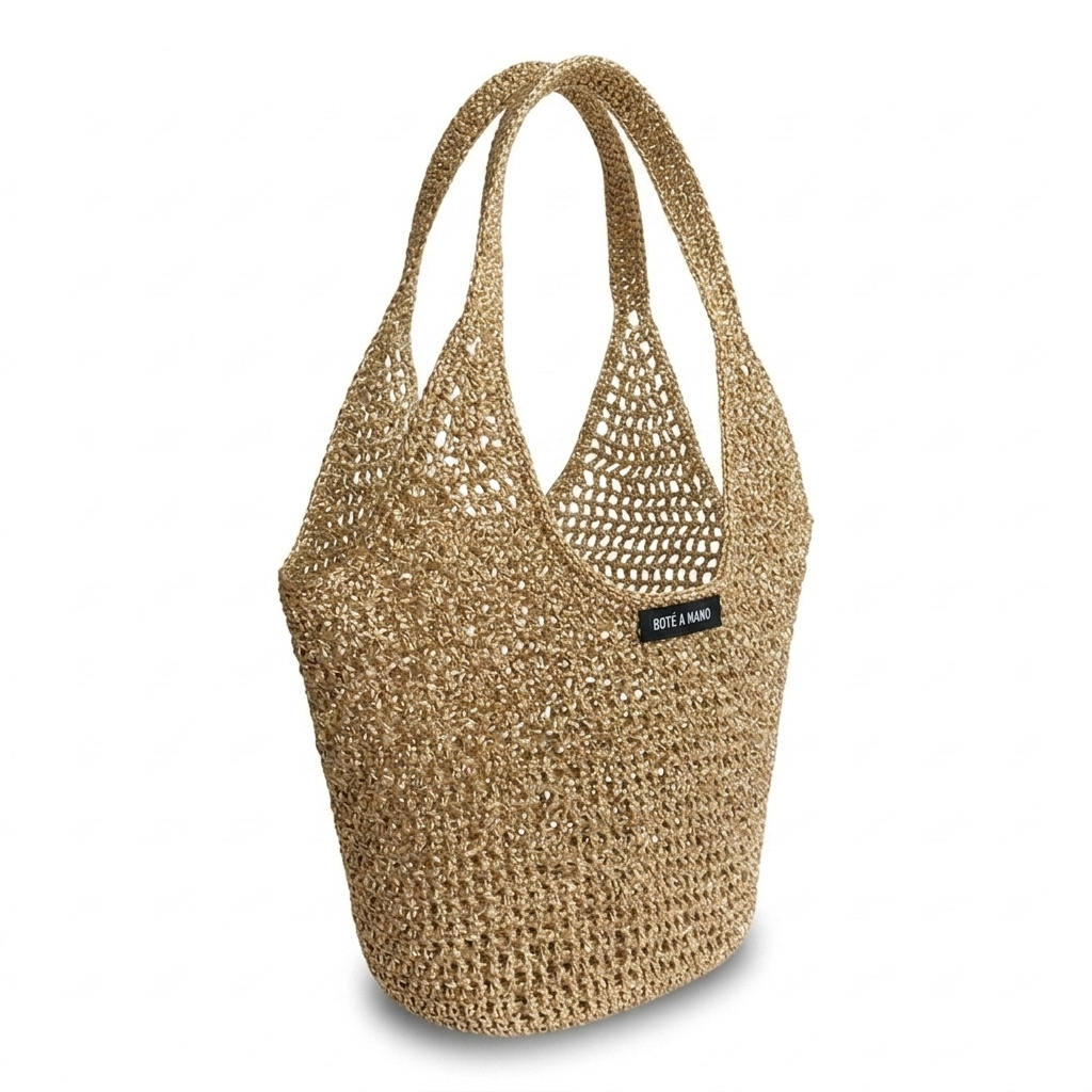 Bote A Mano - Borsa in rafia metallizzata argento