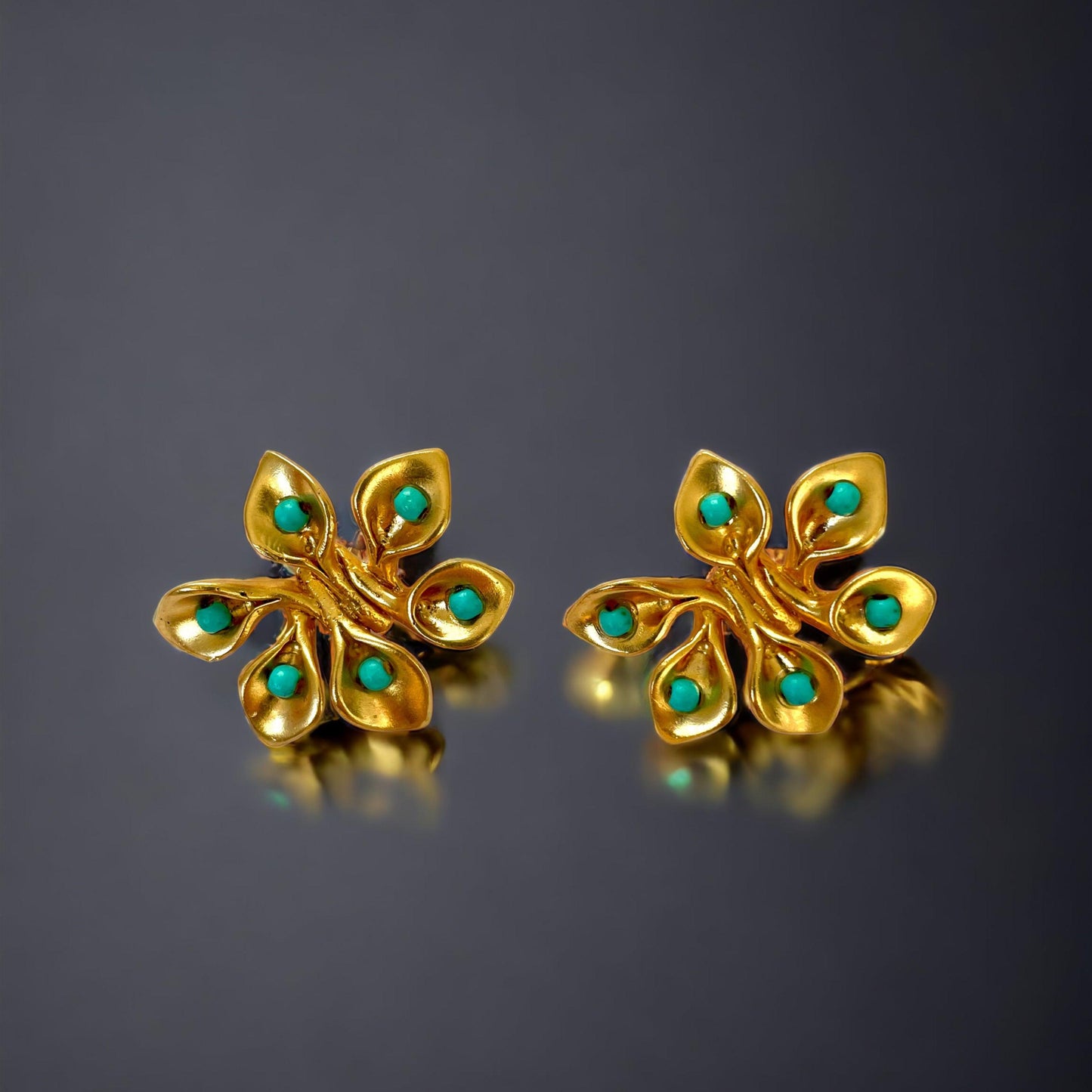 Gold Turquoise Earrings - Boté A Mano