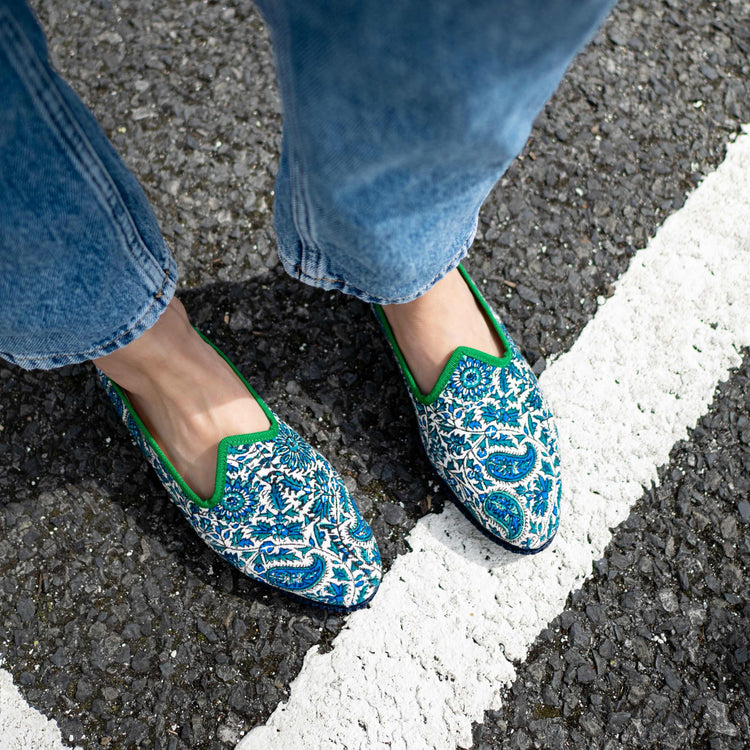 'Bâdum' Blue Floral Venetian Slippers