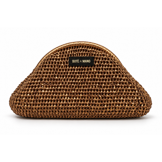 Bote A Mano bronze metallic raffia clutch bag handcrafted in Italy
