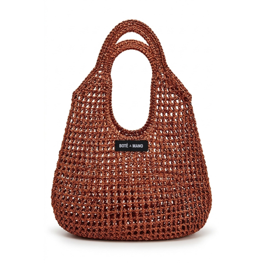 Small Bote A Mano copper metallic raffia bag handcrafted in Italy – front view