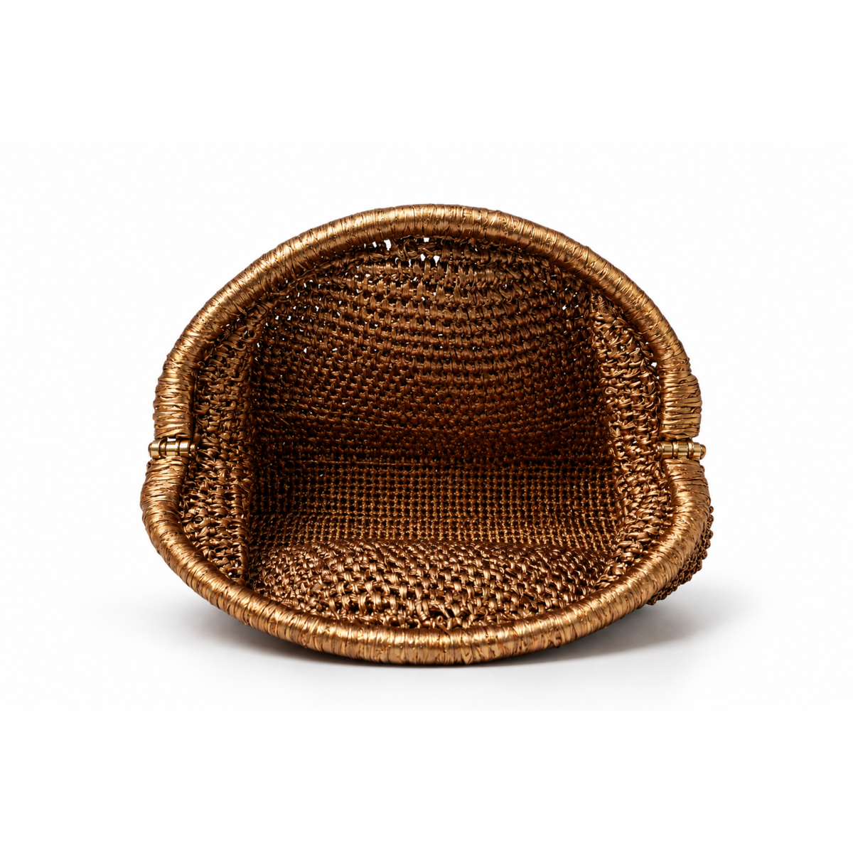 Interior of Bote A Mano bronze metallic raffia clutch bag handcrafted in Italy