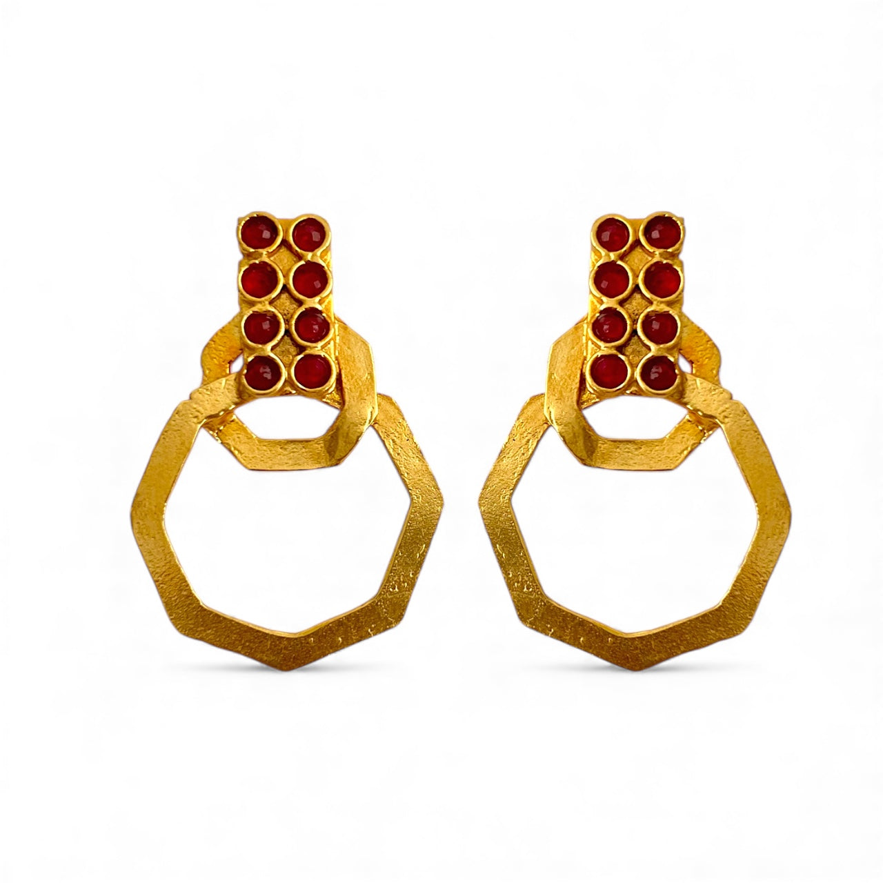 Geometric Ruby Earrings