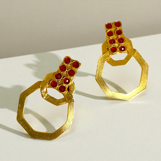 Geometric Ruby Earrings