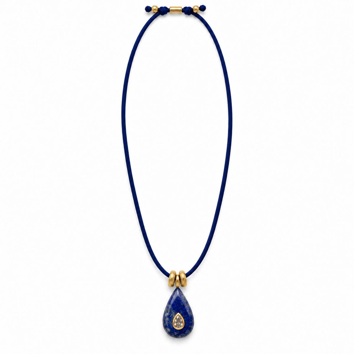 Lapis Lazuli teardrop pendant necklace with 24K gold-plated details by Bote A Mano