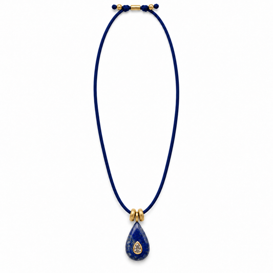 Lapis Lazuli teardrop pendant necklace with 24K gold-plated details by Bote A Mano