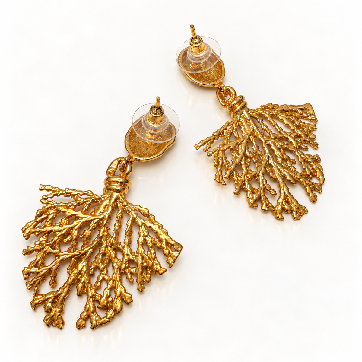 Back view of Bote A Mano Tree of Life 24K gold-plated earrings with post-back fastening