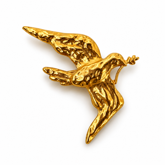 24K gold-plated bird brooch in flight handcrafted in Italy by Bote A Mano