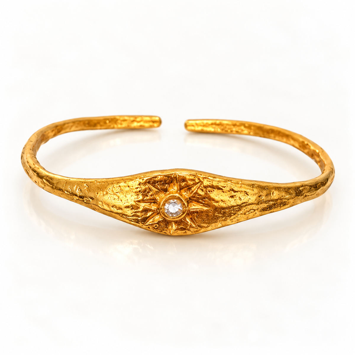 Persian Sun adjustable bracelet with crystal stone and textured 24K gold plating by Bote A Mano