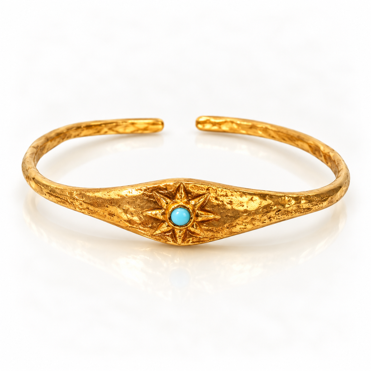 Persian Sun turquoise bracelet with 24K gold-plated textured finish by Bote A Mano
