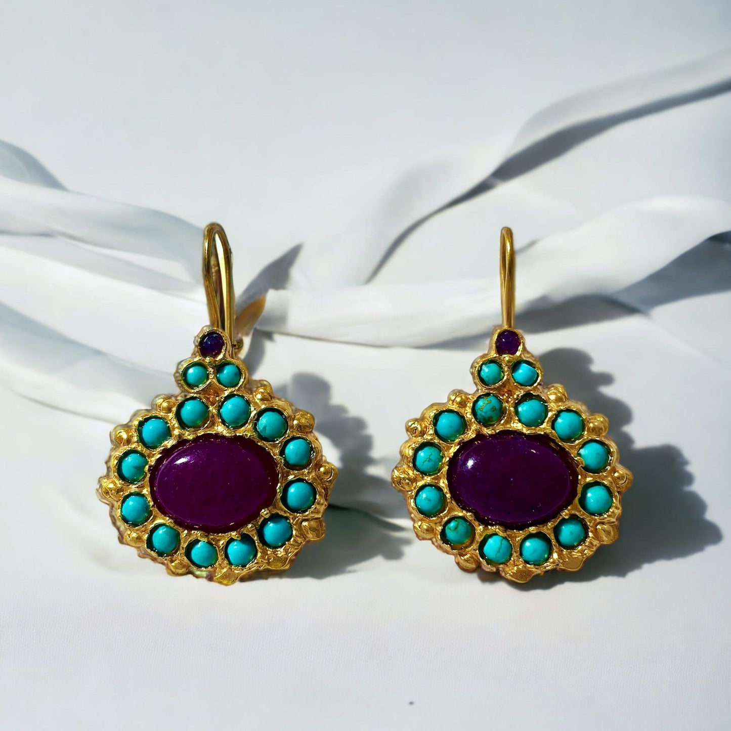 Boucles d'oreilles améthyste turquoise