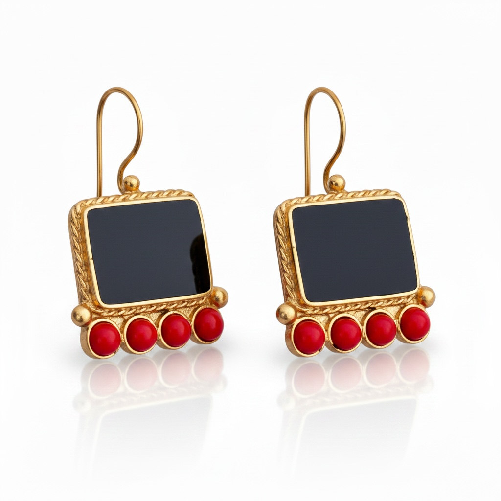 Black Onyx Gold Earrings