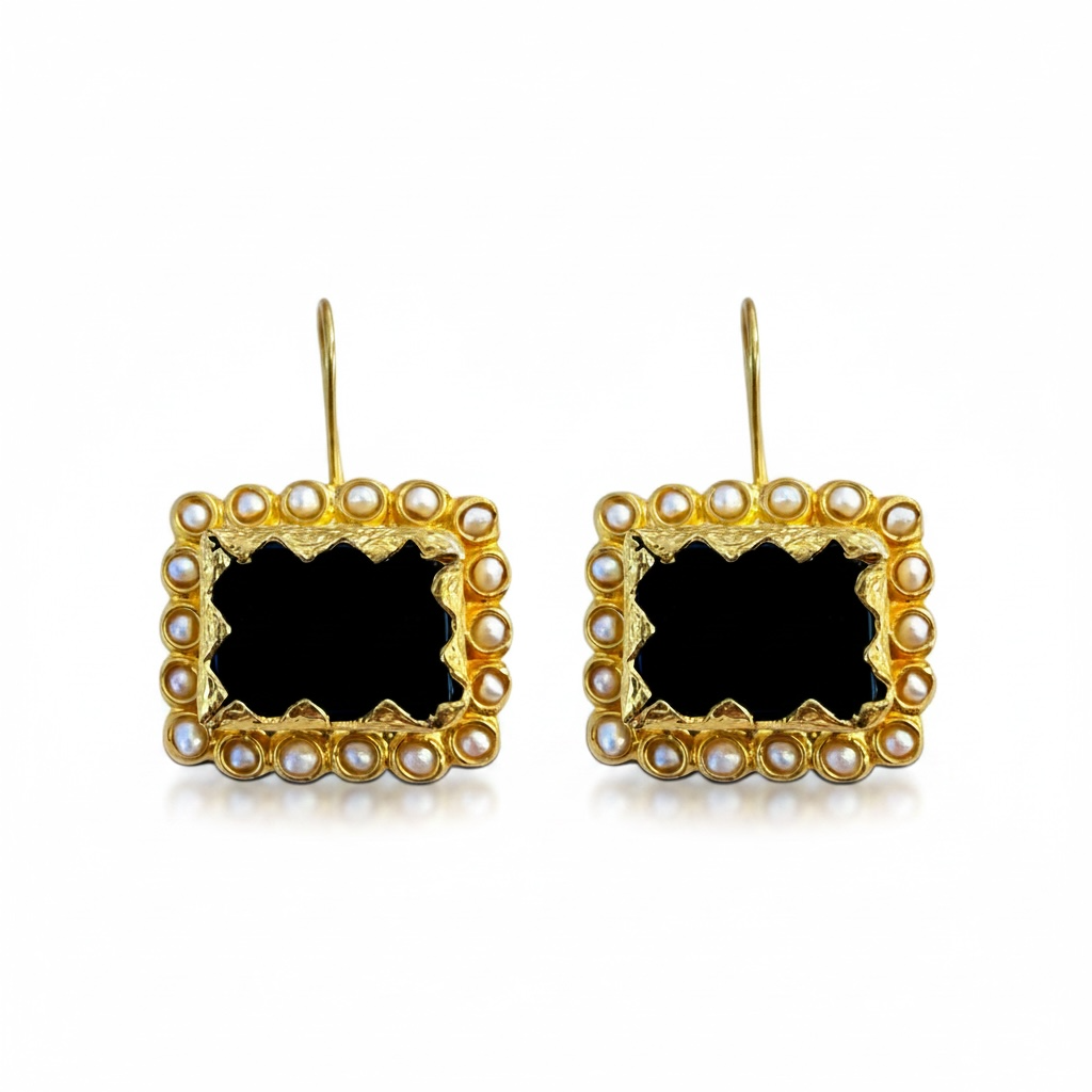 Black Pearl Gold Earrings