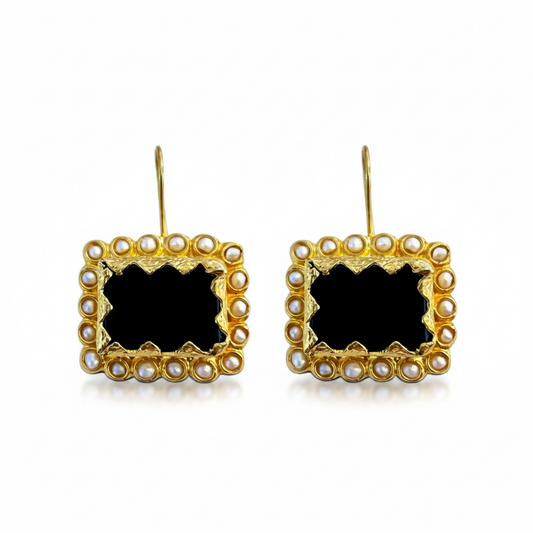 Black Pearl Gold Earrings