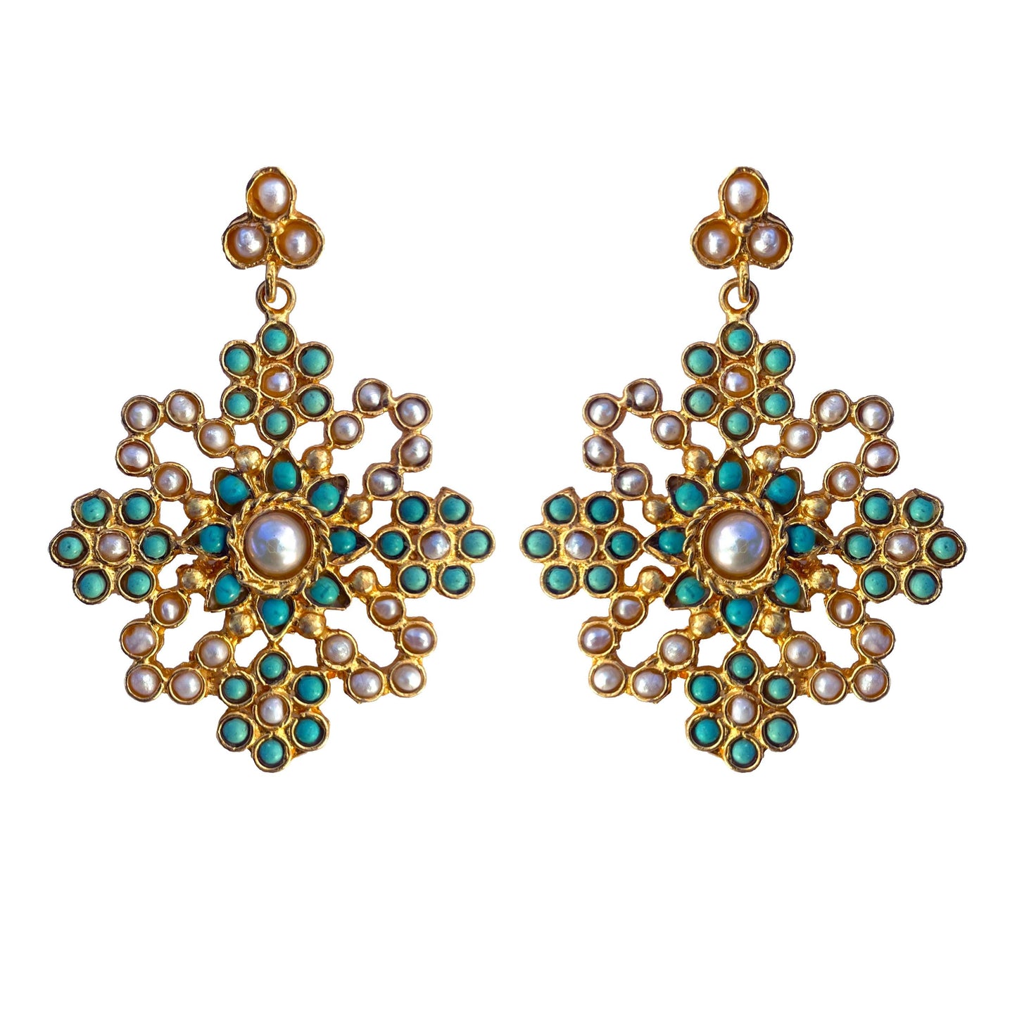 Turquoise Flower Earrings - Boté A Mano