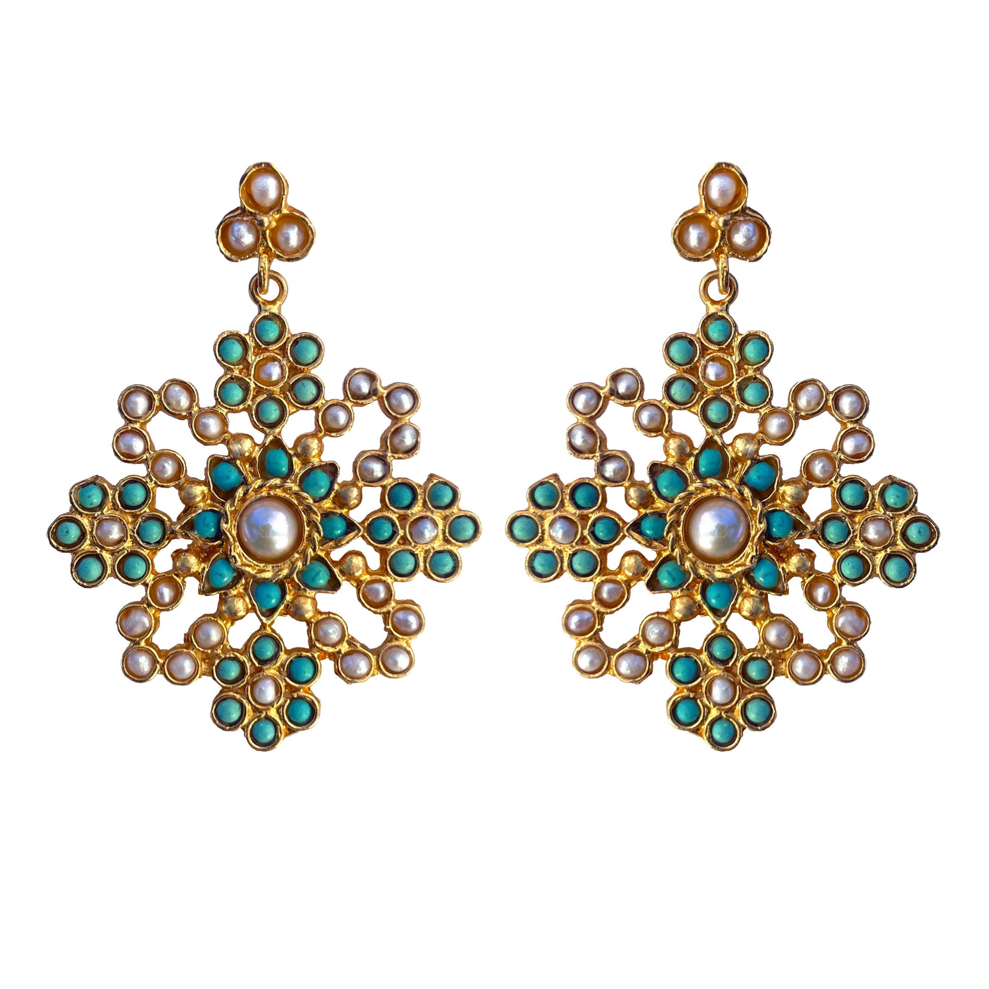 Turquoise Flower Earrings - Boté A Mano
