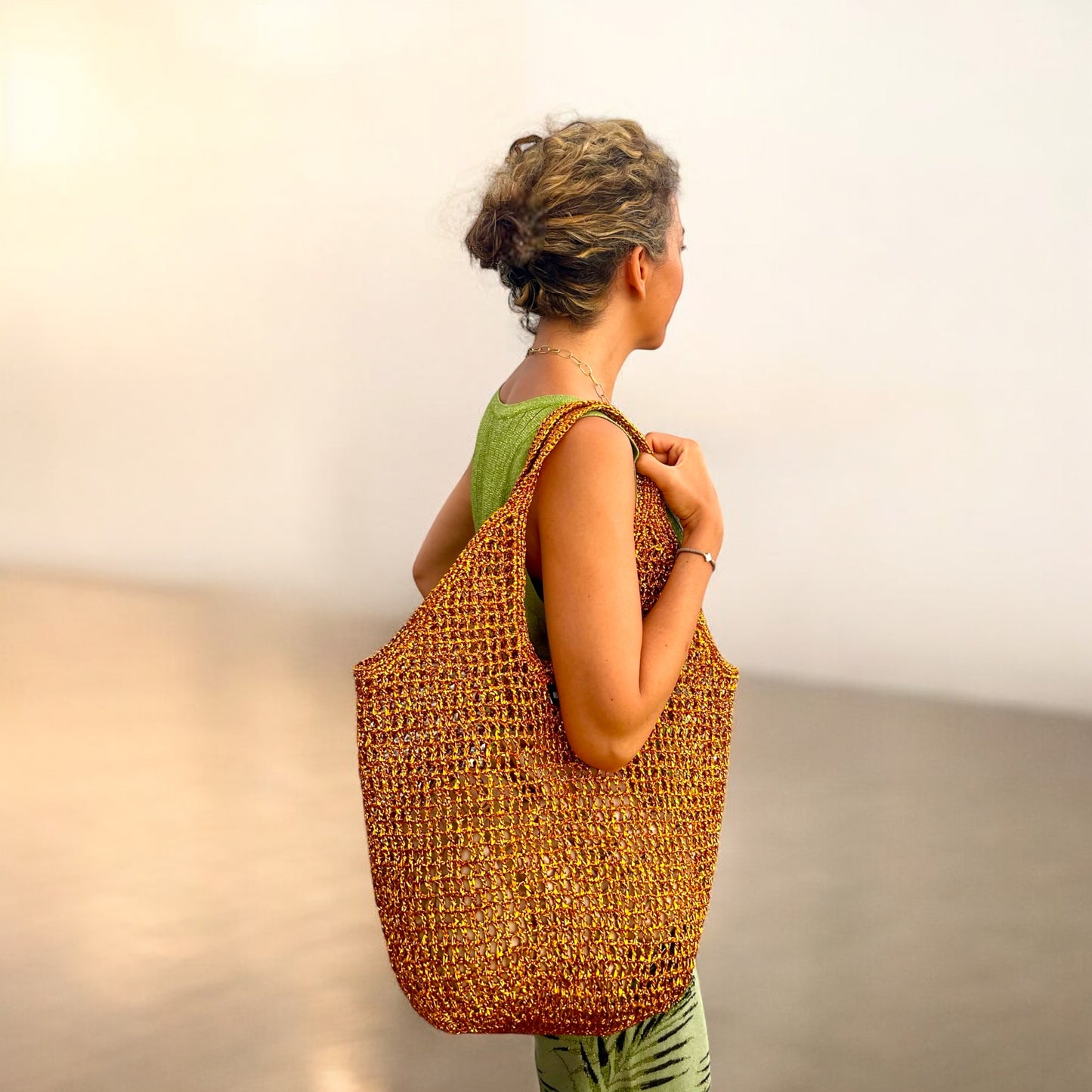 Bote A Mano - Orange Metallic Raffia Bag