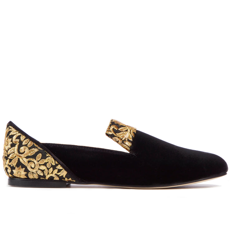 Loafers for Women, Black Rose of Kashan Black Velvet Loafers - Boté A Mano