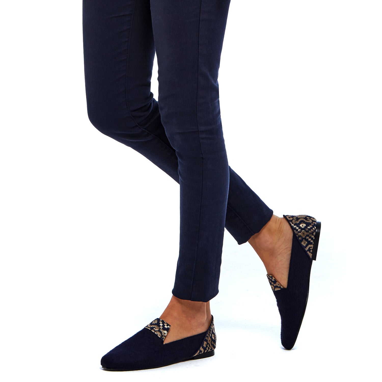 Ballet Flat Shoes, Golden Star of Banaras Blue Wool Loafers - Boté A Mano