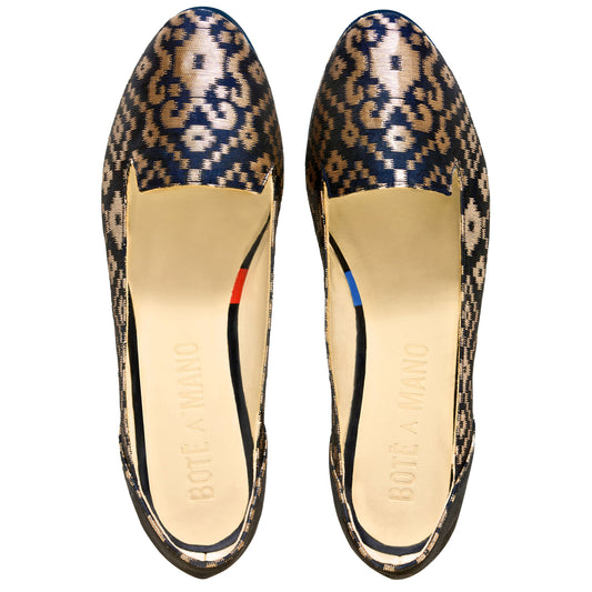 Ballet Flat Shoes, Midnight in Banaras (R) Blue Ballet Flats - Boté A Mano