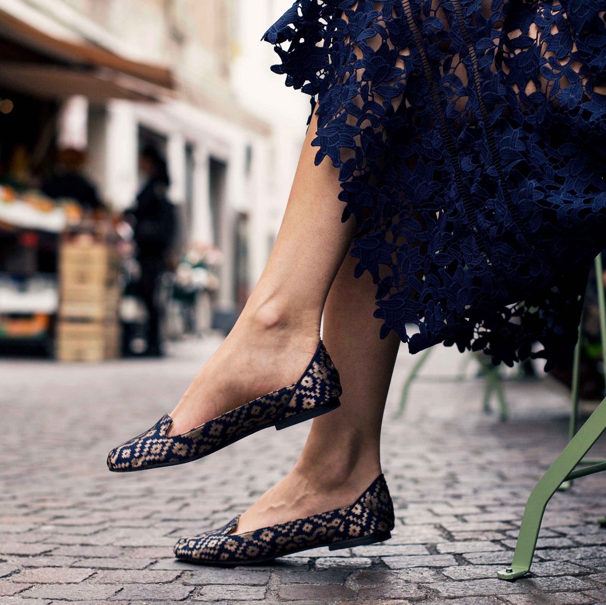 Ballet Flat Shoes, Midnight in Banaras Blue Ballet Flats - Boté A Mano