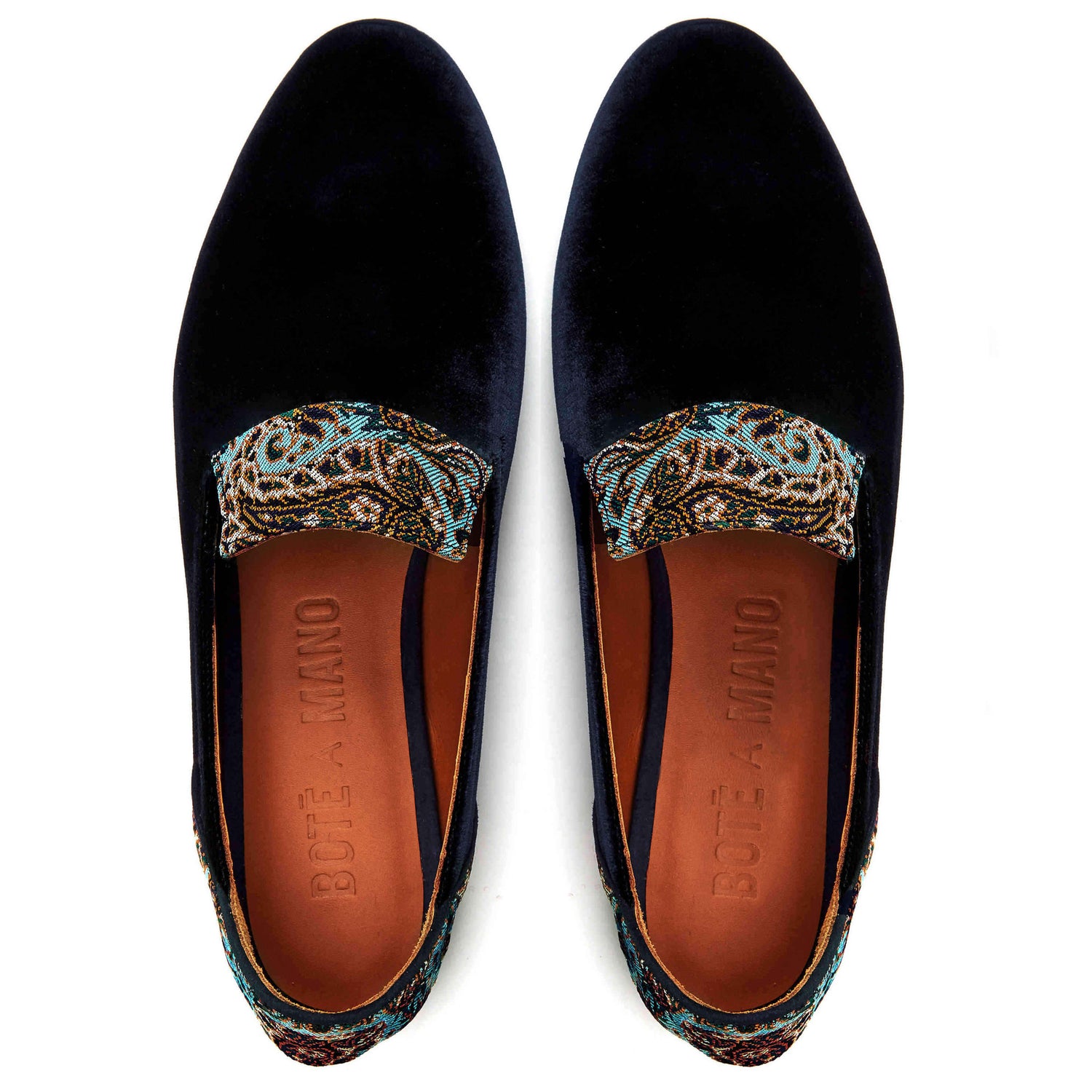 Loafers for Women, Persian Garden of Yazd Blue Velvet Loafers - Boté A Mano