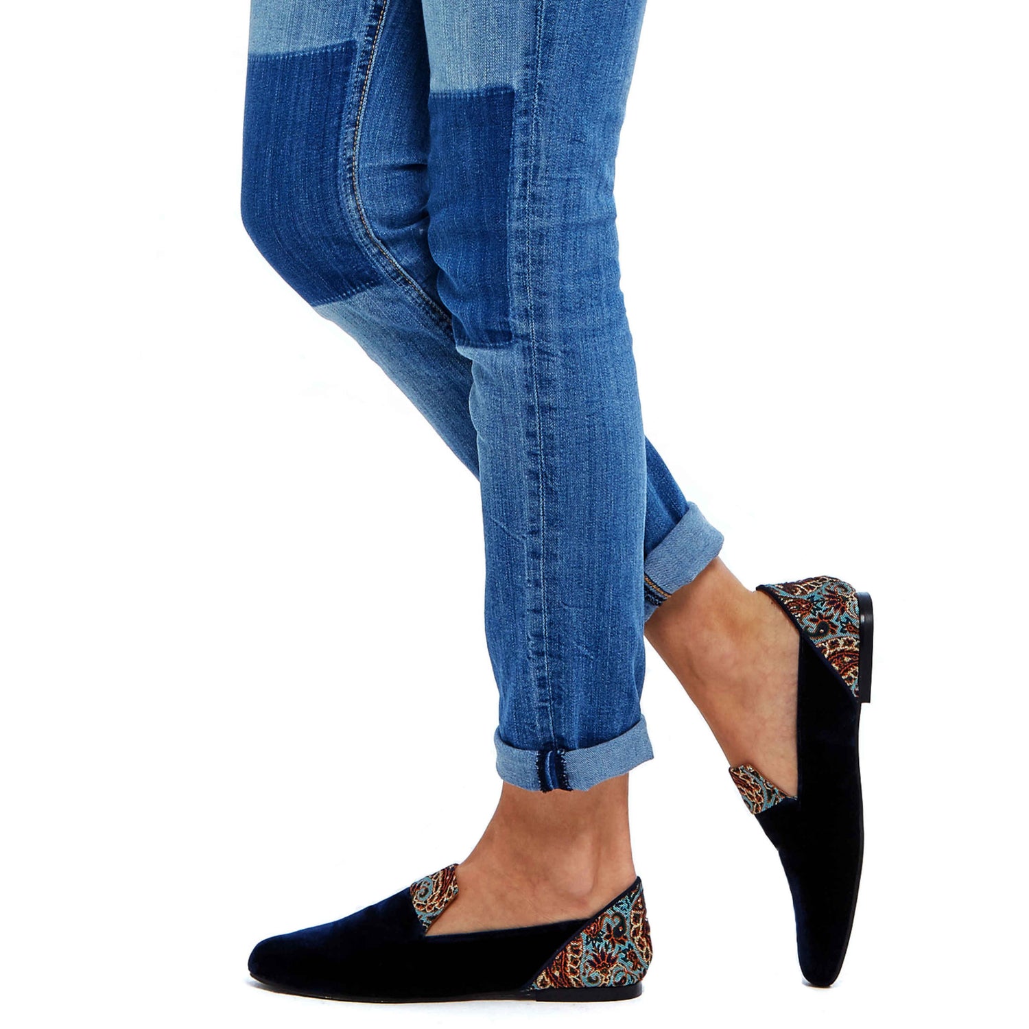 Loafers for Women, Persian Garden of Yazd Blue Velvet Loafers - Boté A Mano