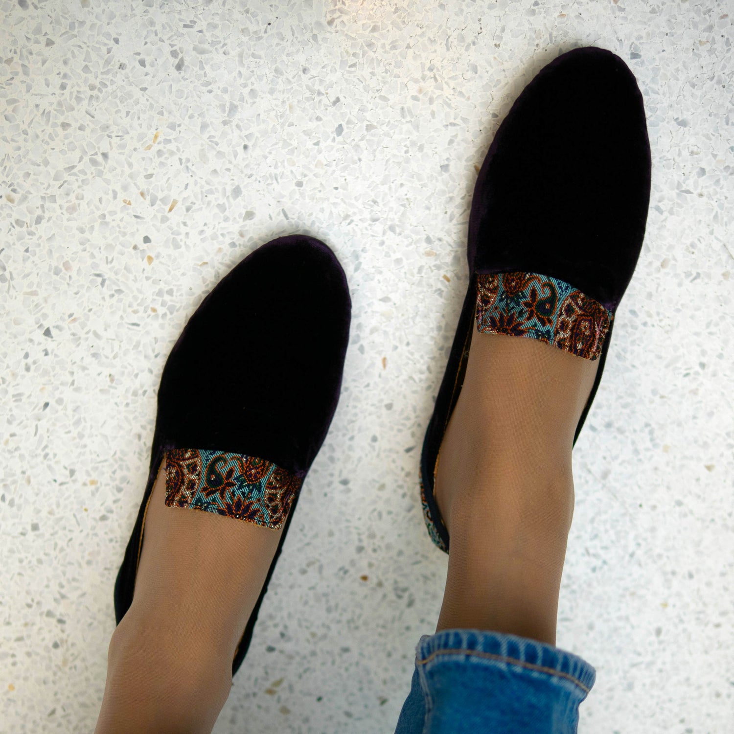 Loafers for Women, Persian Garden of Yazd Purple Velvet Loafers - Boté A Mano