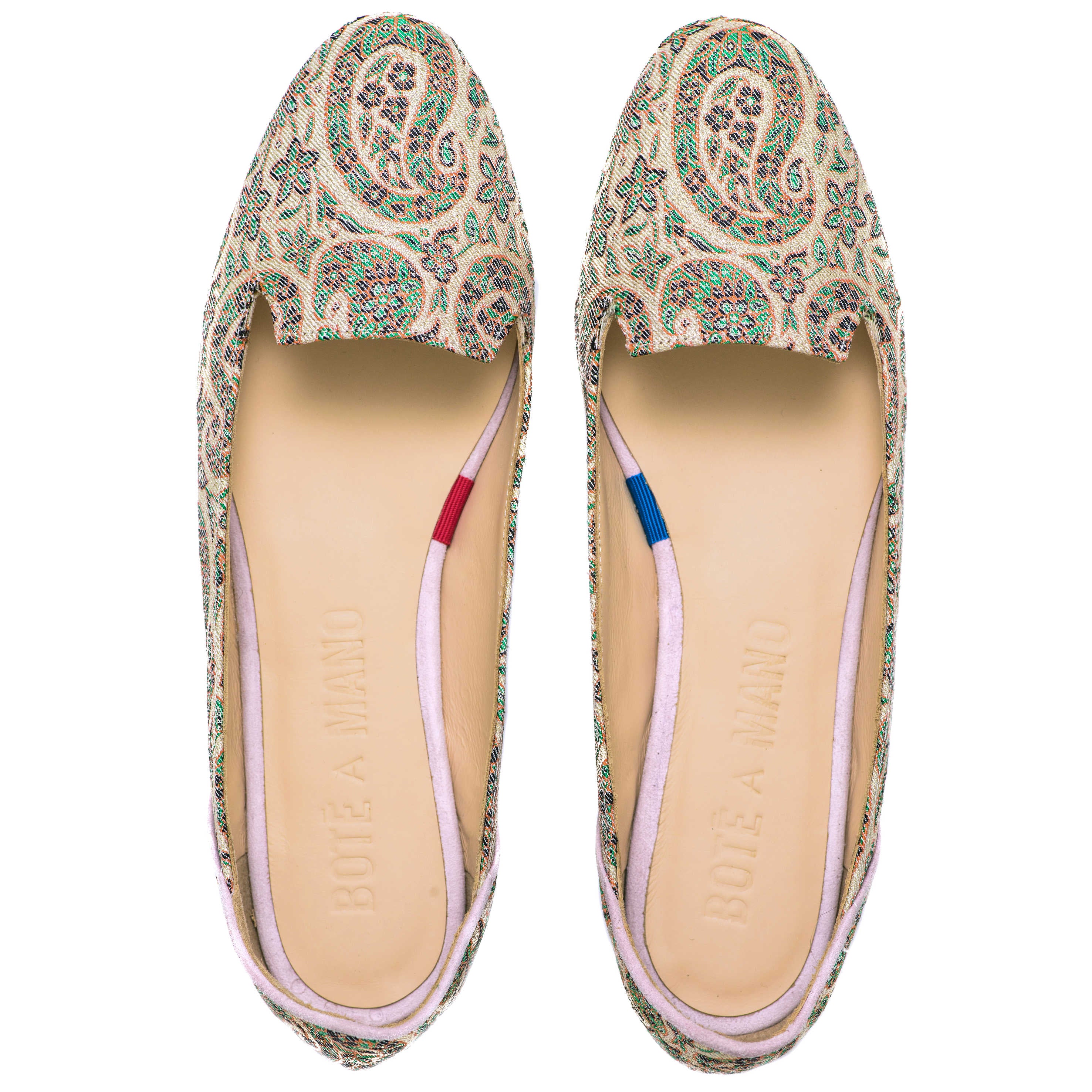 BOTE A MANO Silver Flat Shoes Women Silk Brocade Made in Italy