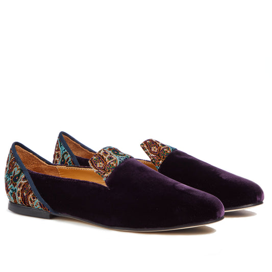 Loafers for Women, Persian Garden of Yazd Purple Velvet Loafers - Boté A Mano